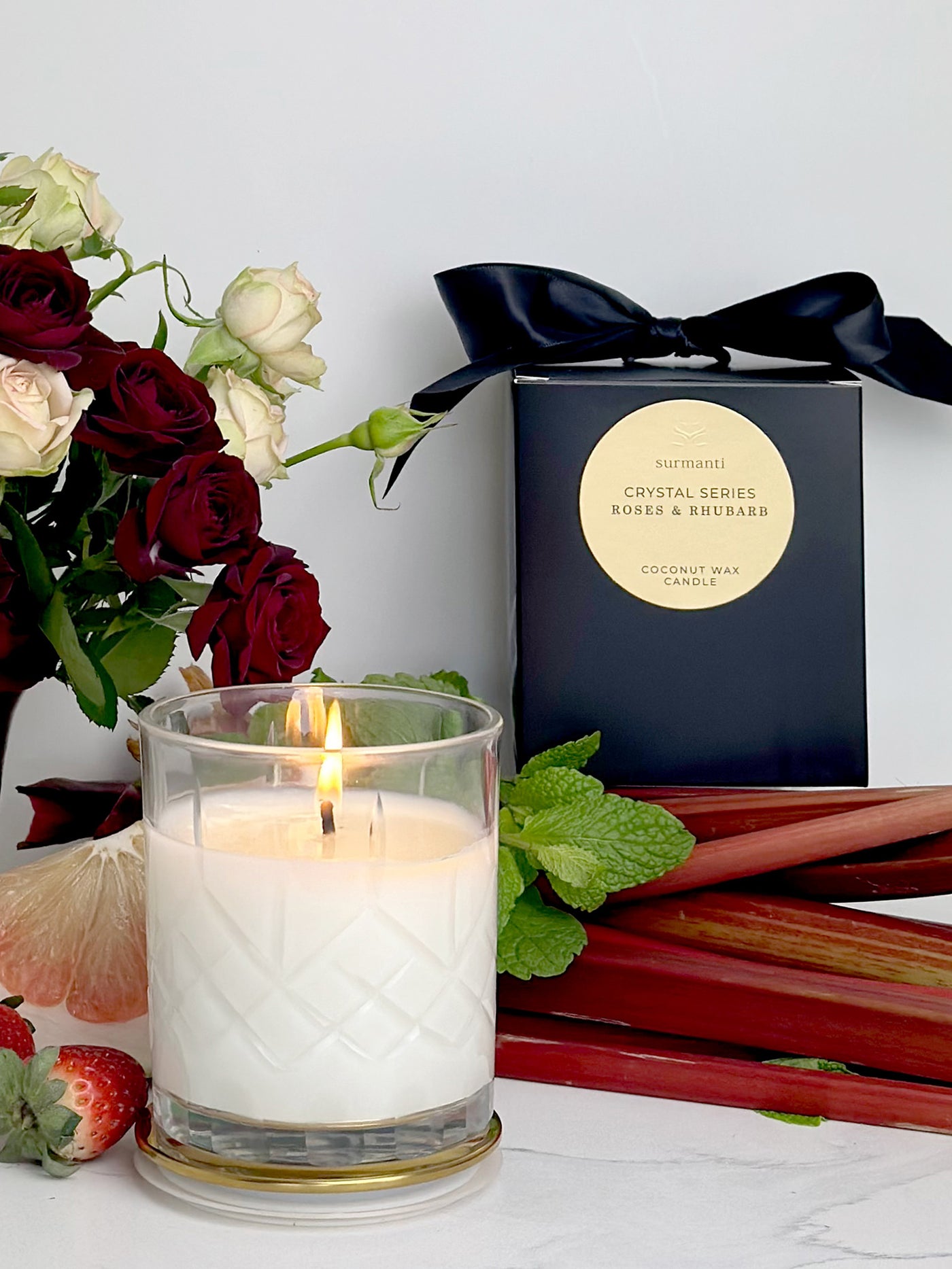 Roses & Rhubarb Crystal Series Long Burning Coconut Wax Candle 300gm