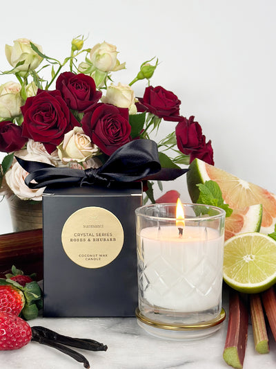 Roses & Rhubarb Crystal Series Long Burning Coconut Wax Candle 125gm