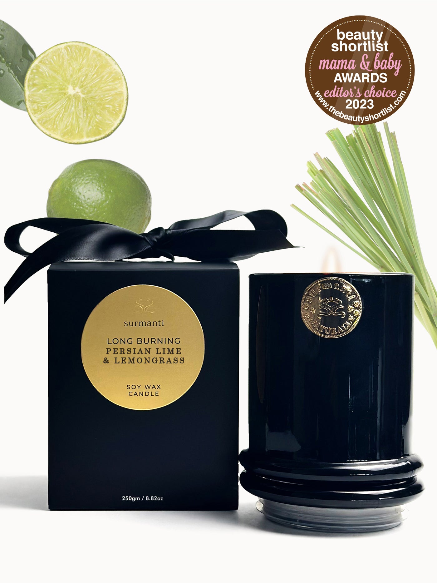 Persian Lime & Lemongrass Long Burning Soy Wax Candle - Odour Eliminator