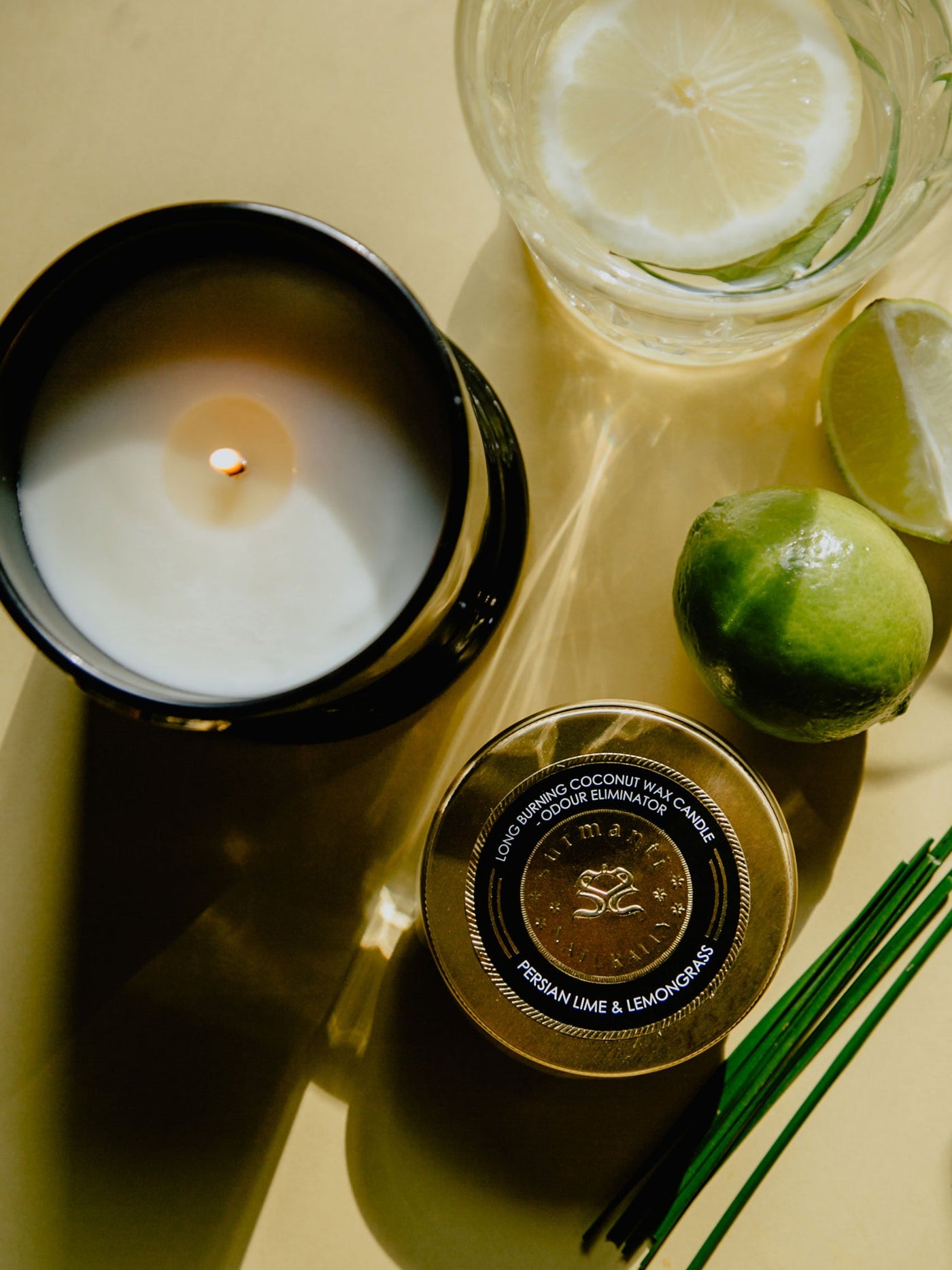 Persian Lime & Lemongrass Long Burning Coconut Wax Candle - Odour Eliminator - Surmanti - Made In New Zealand