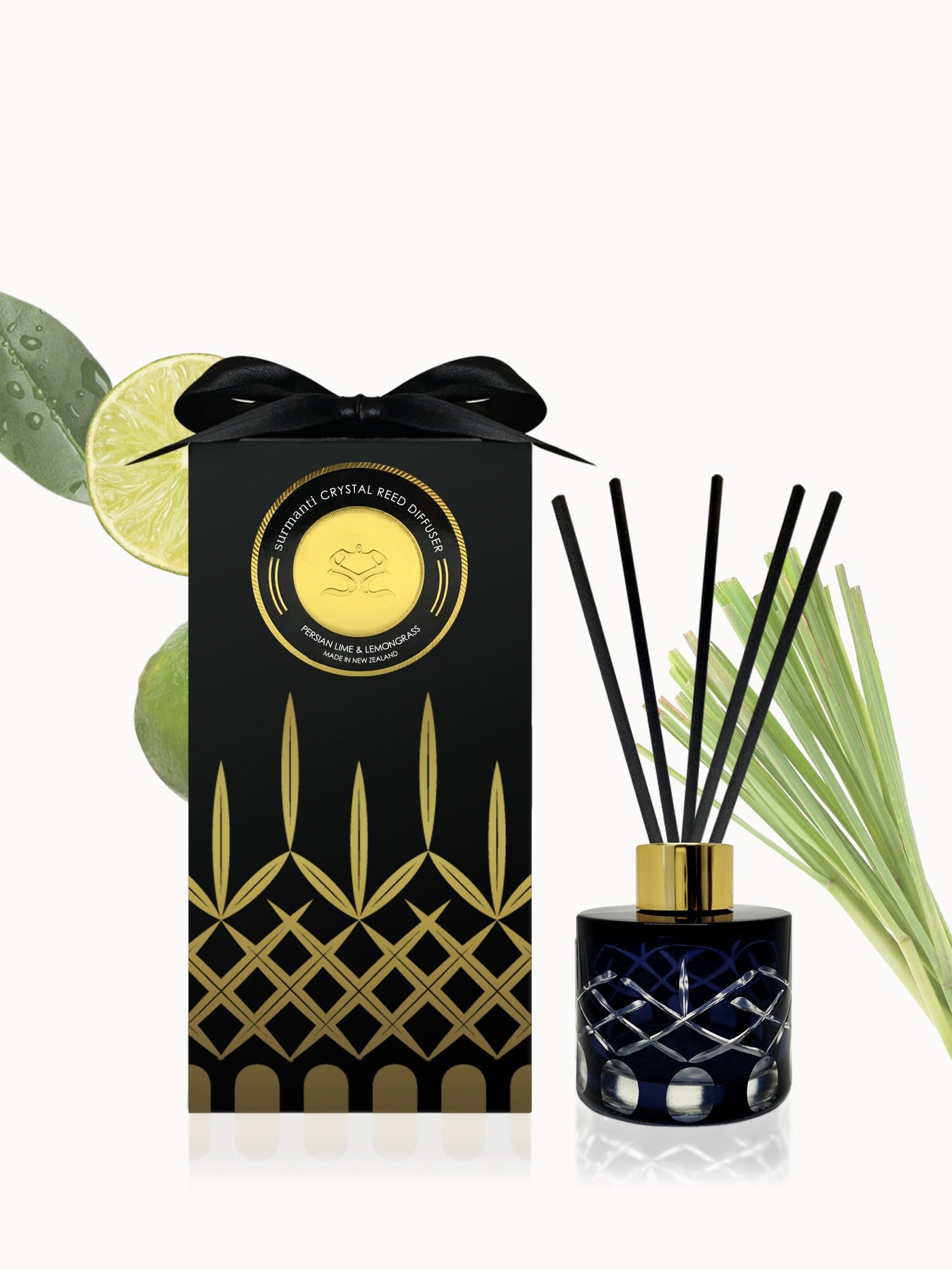 Persian Lime & Lemongrass Crystal Reed Diffuser - Odour Eliminator - Small Rooms 100mL